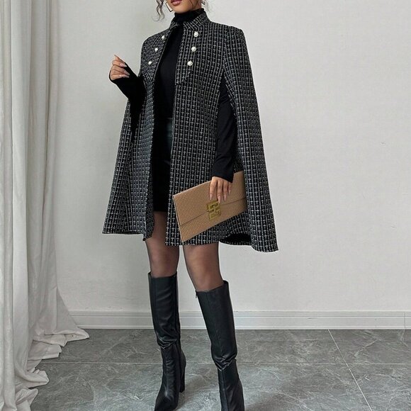 Black And White Party Women's Elegant Cloak - Picture 5 of 6